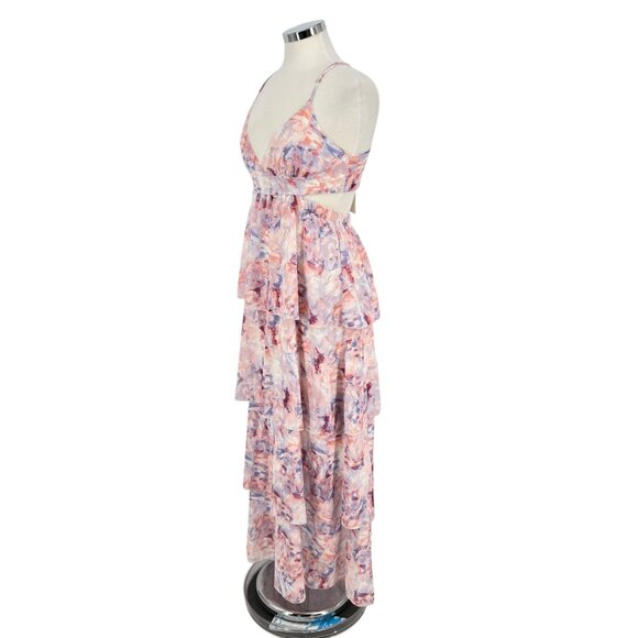 Fanco Cutout Tiered Sleeveless Maxi Dress Multicolor Pink Purple Size Medium NWT - Picture 3 of 12